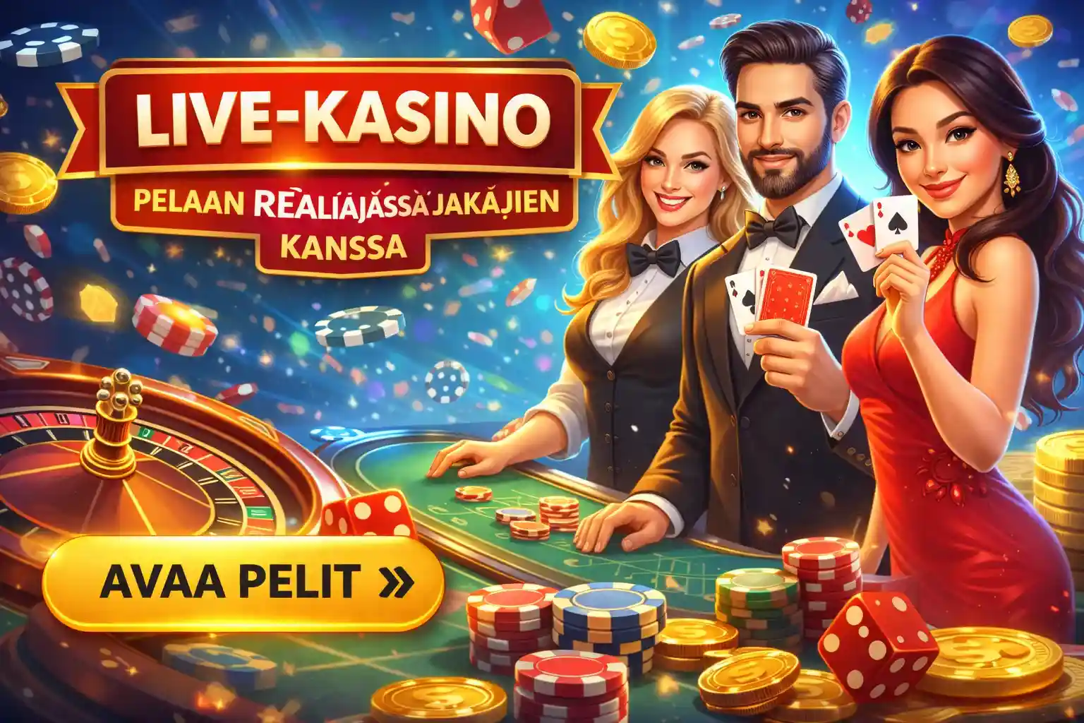 Live-kasino banneri jakajien ja pöytäpelien kanssa reaaliaikaiseen pelaamiseen